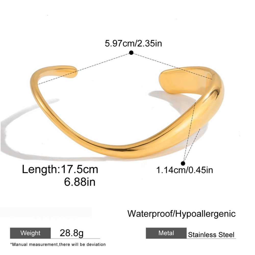 Bracelet Manchette Classique Incurvé En Acier Inoxydable Étanche Couleur Or Pour Femme (1 Pièce) 