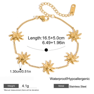 Bracelet Manchette Rétro Soleil Et Lune En Acier Inoxydable Étanche Couleur Or Pour Femme (1 Pièce) h5 Image2