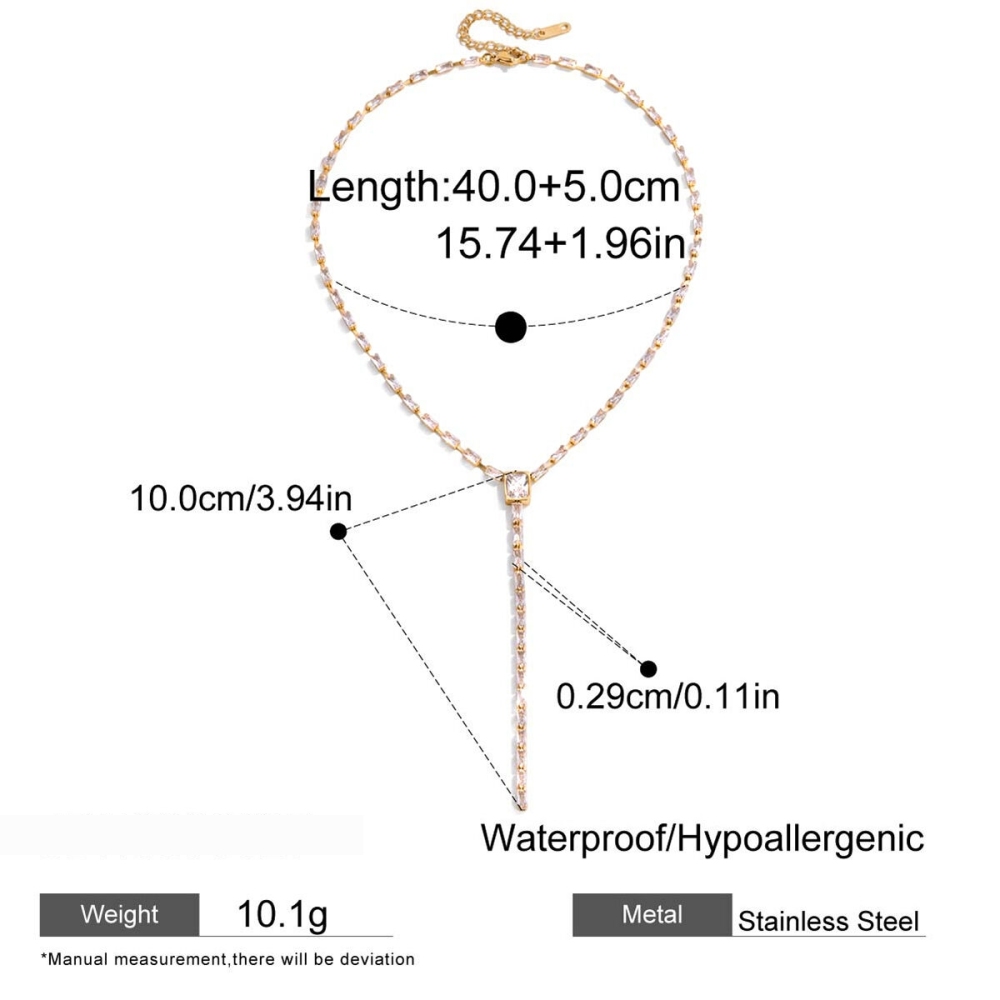 Collier Pendentif Femme En Acier Inoxydable Doré, Orné D'Un Zircon, De Forme Rectangulaire Exquise Et Étanche (1 Pièce) Image2