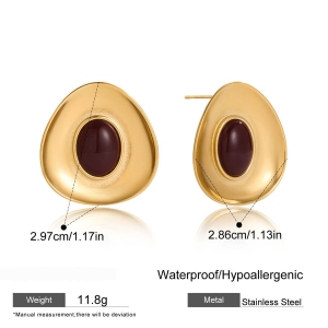 1 Paire De Boucles D'Oreilles Puces Vogue Circle En Résine Et Acier Inoxydable, Couleur Or, Étanches, Pour Femmes h5 Image2
