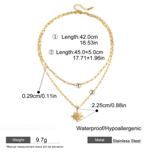 Collier À Plusieurs Rangs Élégant Pour Femme, En Acier Inoxydable Doré, Étanche, Avec Motif Soleil (1 Pièce) h5 Image2