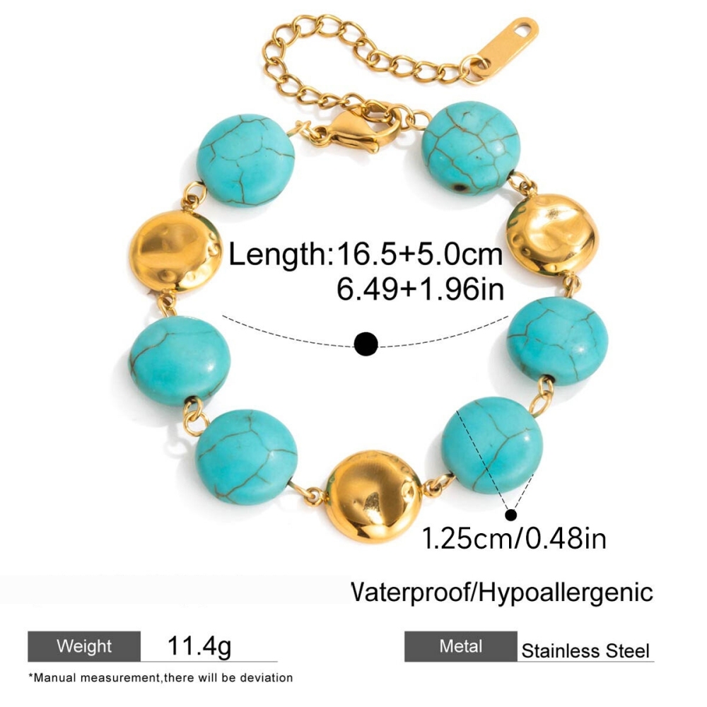 Ensembles De Bijoux Pour Femmes En Perles De Calaïte Annulaires, Acier Inoxydable, Couleur Or, Étanches h5Image2