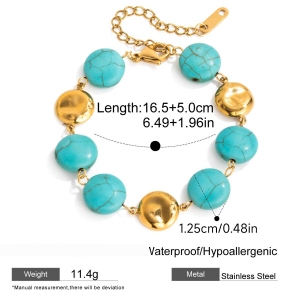 Ensembles De Bijoux Pour Femmes En Perles De Calaïte Annulaires, Acier Inoxydable, Couleur Or, Étanches h5 Image2