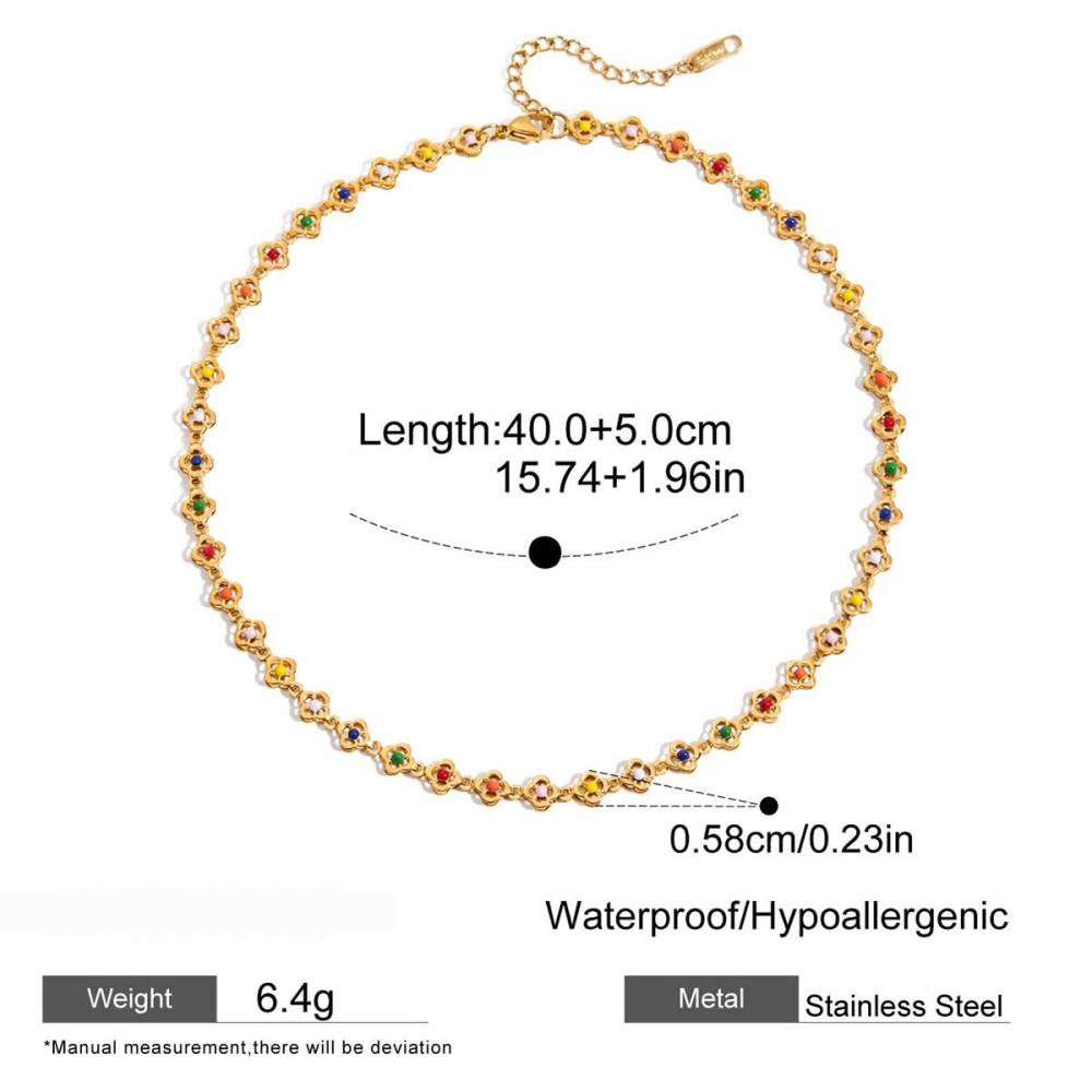 Ensembles De Bijoux Pour Femmes En Acier Inoxydable Doré, Imperméables, Avec Fleurs Colorées 