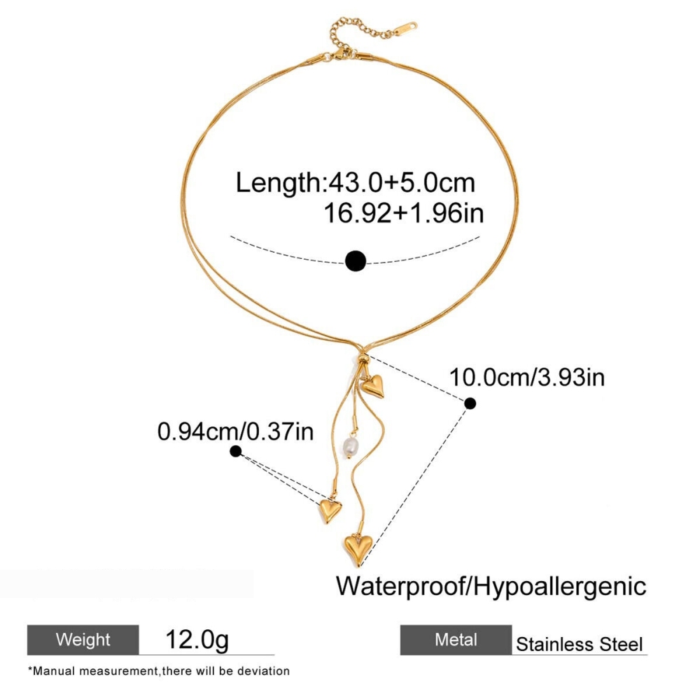 Collier Pendentif Femme En Acier Inoxydable Doré, Orné D'Un Pompon En Forme De Cœur (1 Pièce) Image2