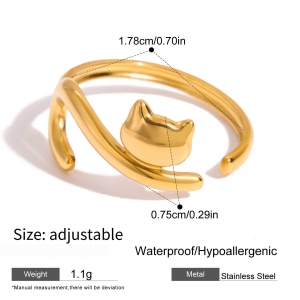 Bague Fantaisie Chien Et Chat En Acier Inoxydable Étanche Couleur Or (1 Pièce) h5