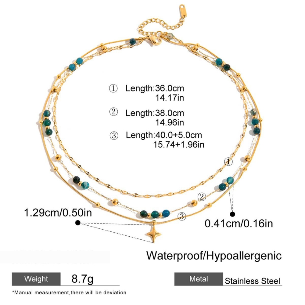 Collier À Plusieurs Rangs Pour Femme, Orné De Perles Rétro En Forme D'Étoile, En Acier Inoxydable Étanche Couleur Or (1 Pièce) Image2