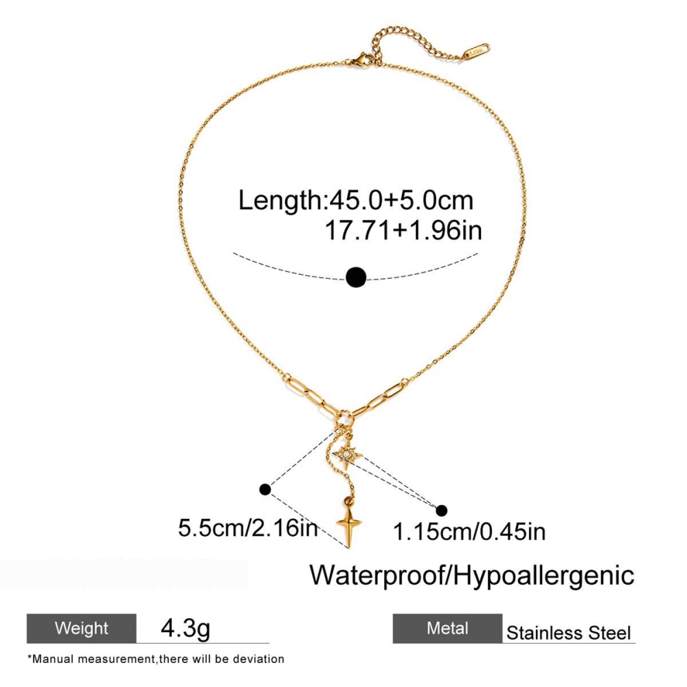 Collier Pendentif Femme En Acier Inoxydable Doré, Orné D'Une Étoile Exquise (1 Pièce) Image2