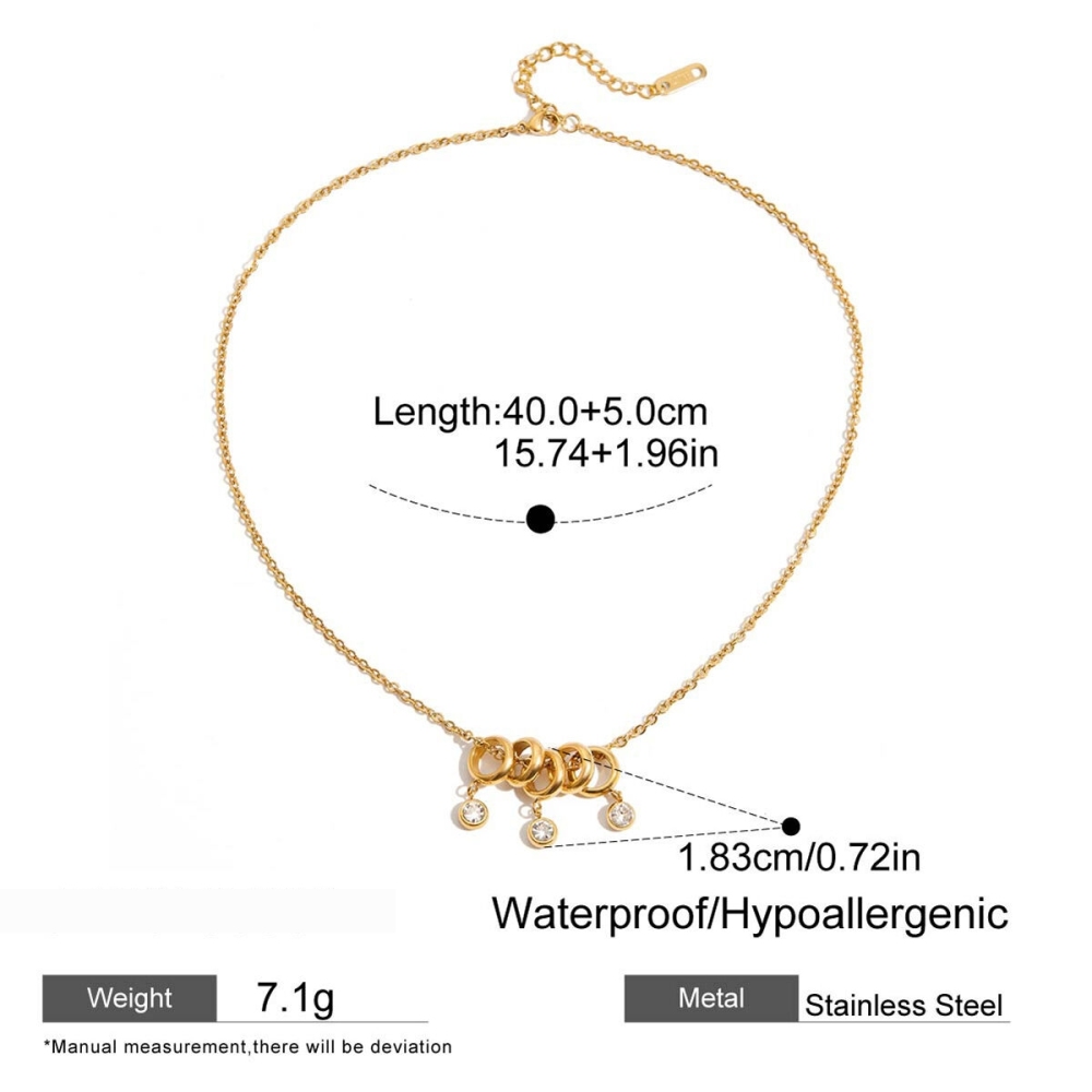 Collier Pendentif Femme Luxueux En Acier Inoxydable Doré, Forme Ronde, Étanche (1 Pièce) Image2