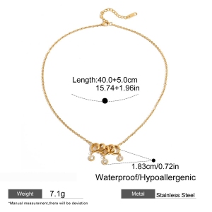 Collier Pendentif Femme Luxueux En Acier Inoxydable Doré, Forme Ronde, Étanche (1 Pièce) h5 Image2