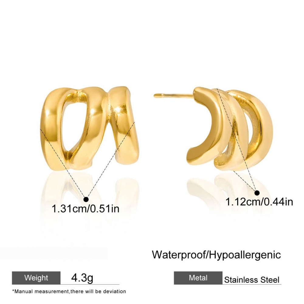 Boucles D'Oreilles Puces Pour Femme, En Acier Inoxydable Doré, Imperméables, De Forme Irrégulière (1 Paire).