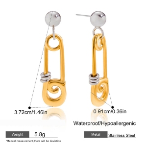 Boucles D'Oreilles Pendantes Pour Femme, Style Trombone Moderne, En Acier Inoxydable Étanche, Couleur Or (1 Paire). h5 Image2