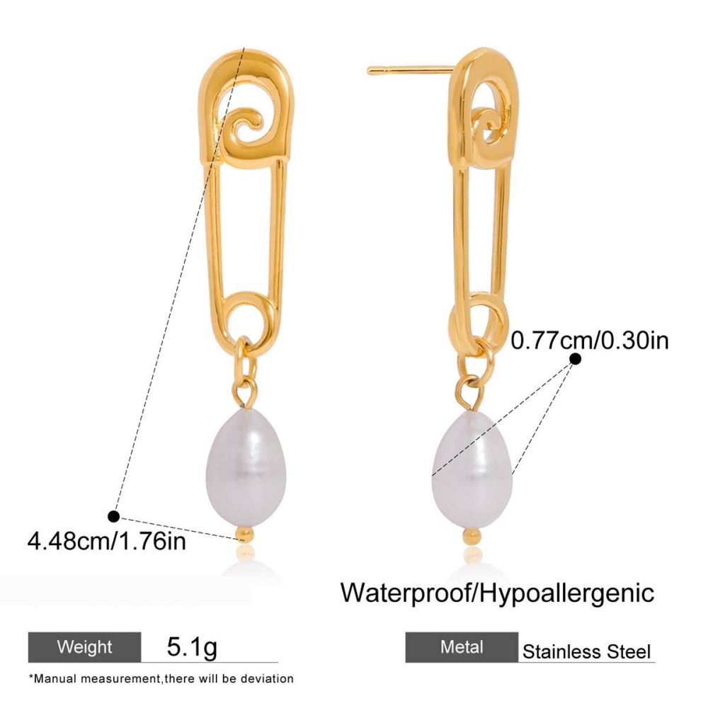 Boucles D'Oreilles Pendantes Pour Femme, Style Trombone Classique, En Acier Inoxydable Étanche, Couleur Or (1 Paire). Image2