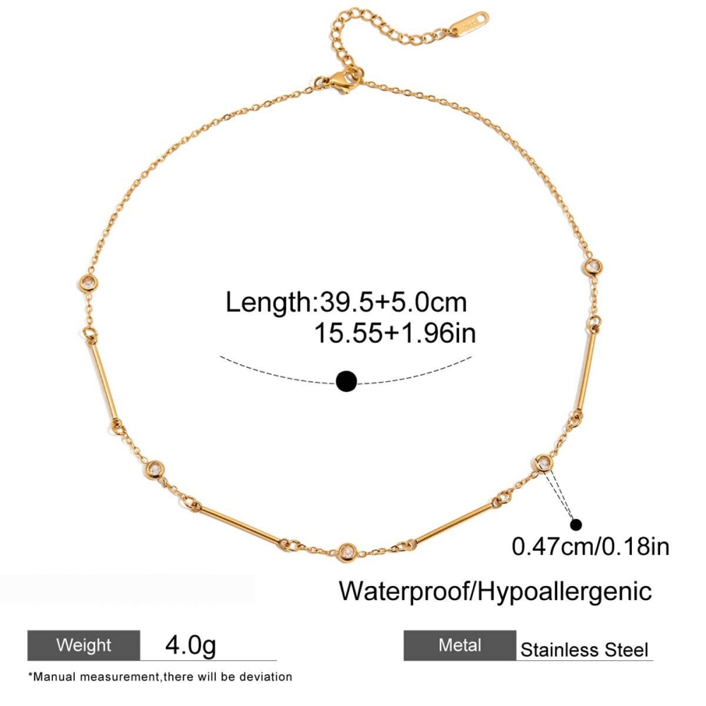 Collier Chaîne Minimaliste Patchwork En Acier Inoxydable Imperméable Couleur Or Pour Femme (1 Pièce) Image2