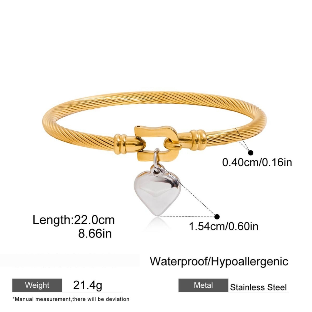Bracelet Jonc Femme Simple En Forme De Cœur, En Acier Inoxydable, Étanche, Couleur Or Et Argent Image2