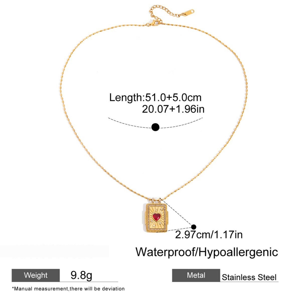 Collier Pendentif Femme Classique En Forme De Cœur, Motif Tarot, En Acier Inoxydable Étanche Couleur Or (1 Pièce) Image2