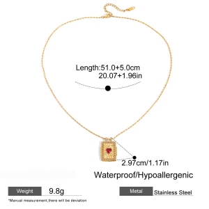 Collier Pendentif Femme Classique En Forme De Cœur, Motif Tarot, En Acier Inoxydable Étanche Couleur Or (1 Pièce) h5 Image2