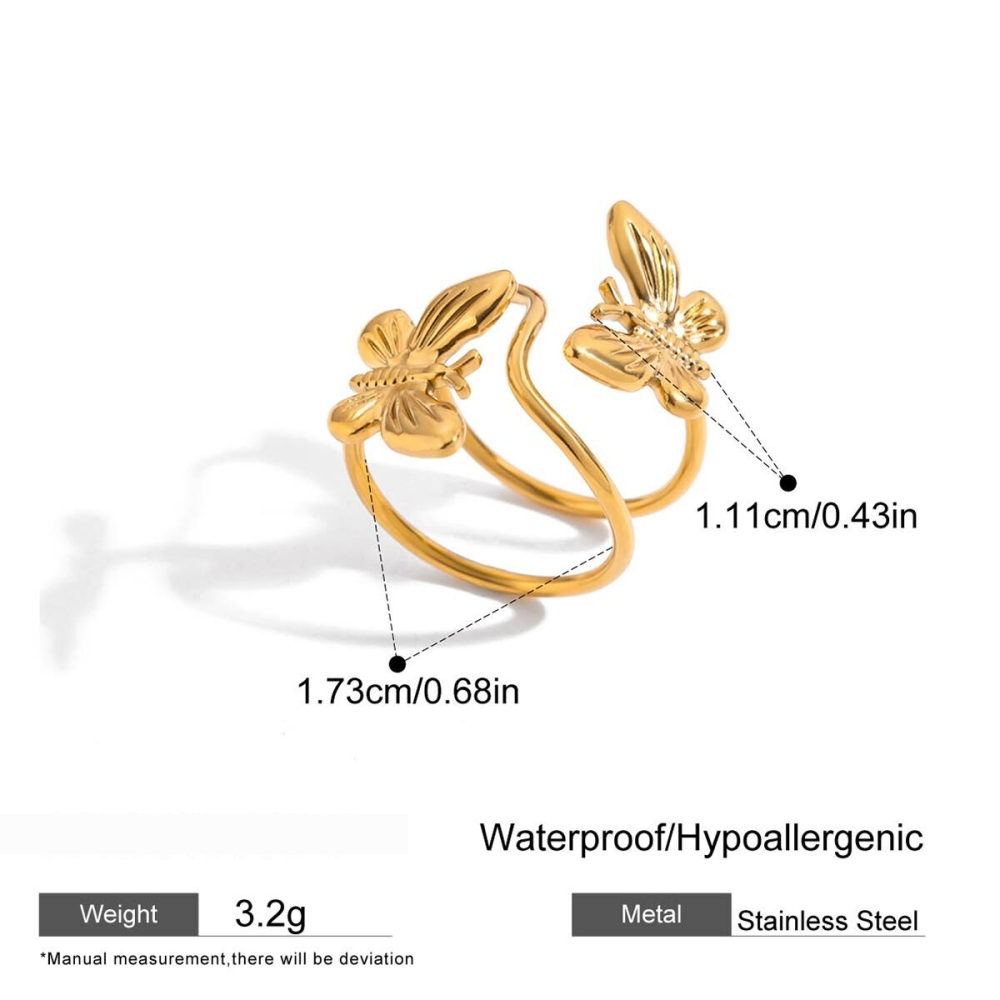 Bague Tendance Rétro En Forme De Papillon, En Acier Inoxydable, Couleur Or, Étanche, Ornée D'Une Pierre Naturelle. Image2