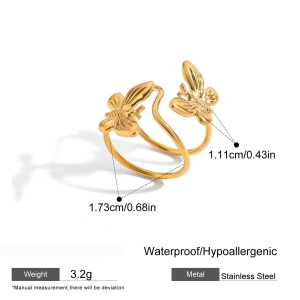 Bague Tendance Rétro En Forme De Papillon, En Acier Inoxydable, Couleur Or, Étanche, Ornée D'Une Pierre Naturelle. h5 Image2