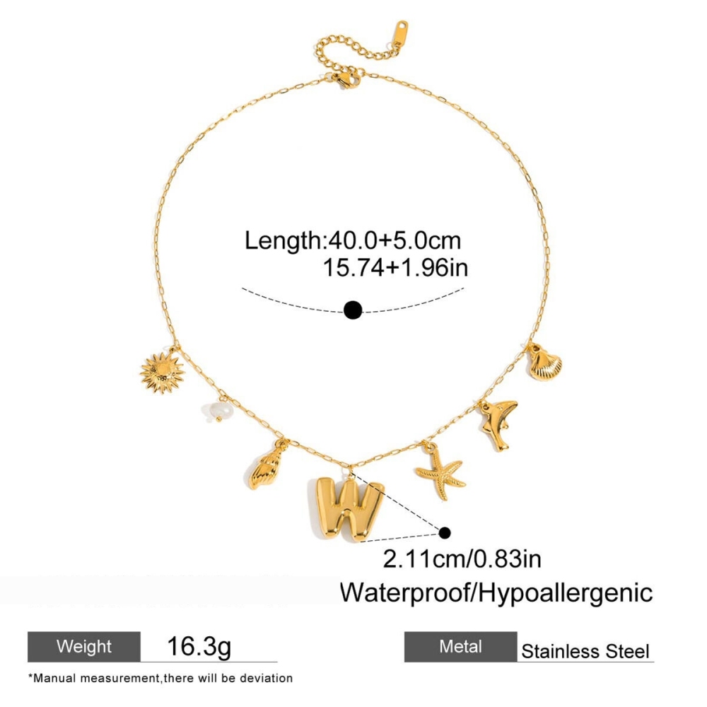 Collier Pendentif Femme En Acier Inoxydable Doré, Étanche, Avec Lettre Brillante (1 Pièce)
