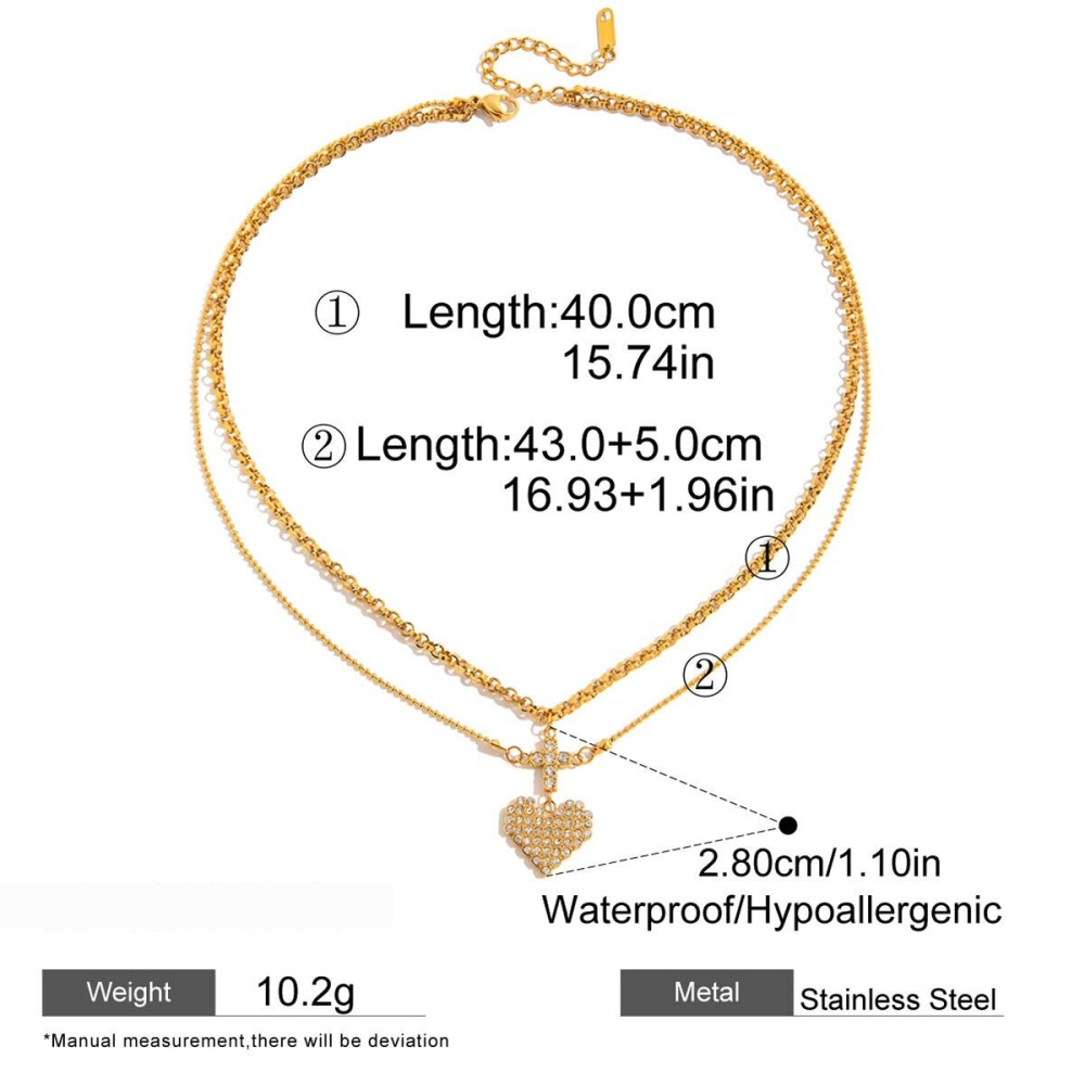 Collier À Plusieurs Rangs Pour Femme, En Acier Inoxydable Doré, Motif Cœur Romantique (1 Pièce) Image2