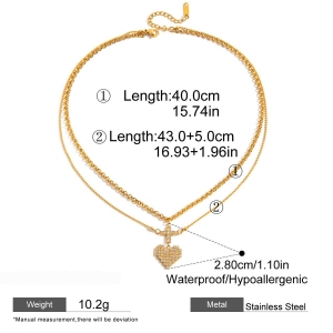 Collier À Plusieurs Rangs Pour Femme, En Acier Inoxydable Doré, Motif Cœur Romantique (1 Pièce) h5 Image2