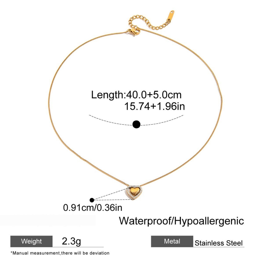 Collier Pendentif Femme En Forme De Cœur, En Acier Inoxydable Étanche, Couleur Or (1 Pièce) Image2