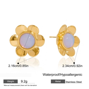 1 Paire De Boucles D'Oreilles Puces Classiques En Acier Inoxydable Doré, Ornées D'Une Fleur D'Opale. h5 Image2