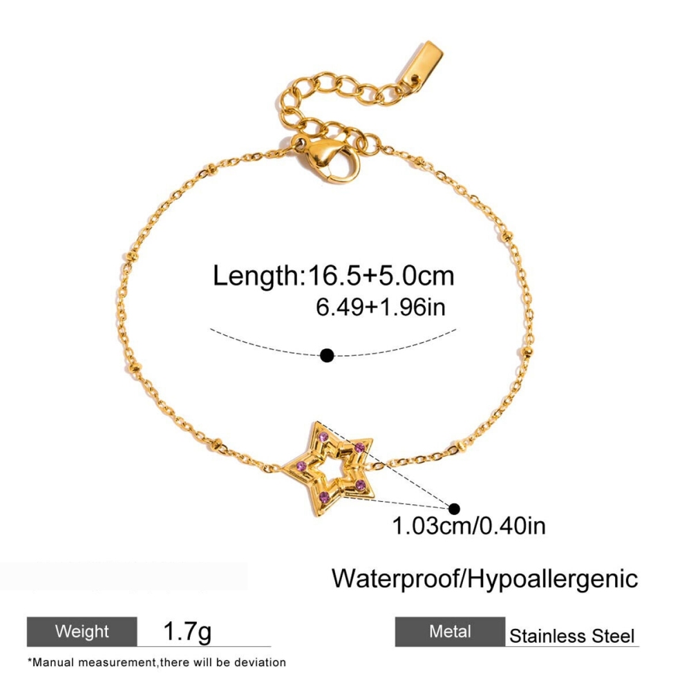 Bracelet À Breloques Pour Femme, En Acier Inoxydable Doré, Orné D'Une Étoile Charmante (1 Pièce). 