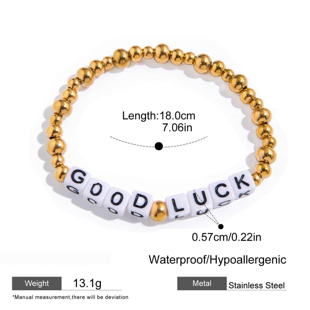 Bracelet Classique À Lettres En Acier Inoxydable Étanche Pour Femme, Orné De Perles (1 Pièce). Image2
