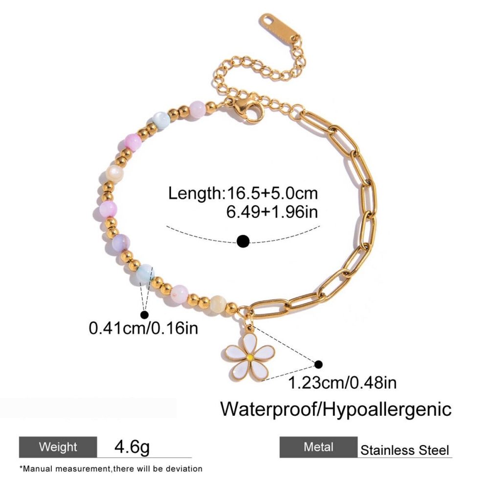 Bracelet À Breloques Pour Femme, En Acier Inoxydable Doré, Orné D'Une Fleur Délicate (1 Pièce). Image2