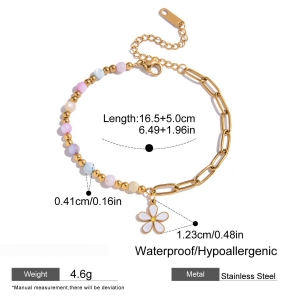 Bracelet À Breloques Pour Femme, En Acier Inoxydable Doré, Orné D'Une Fleur Délicate (1 Pièce). h5 Image2