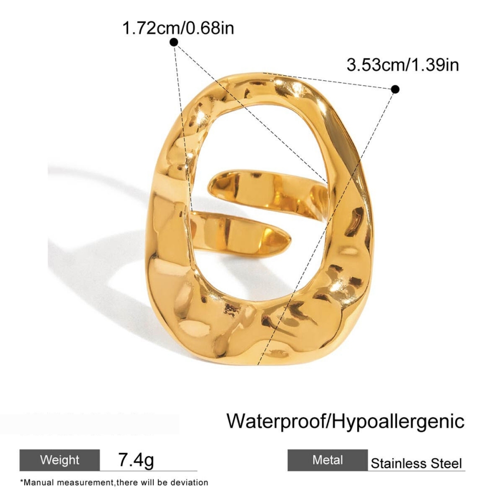 Bague Tendance Ovale Irrégulière En Acier Inoxydable, Couleur Or, Étanche (1 Pièce) Image2