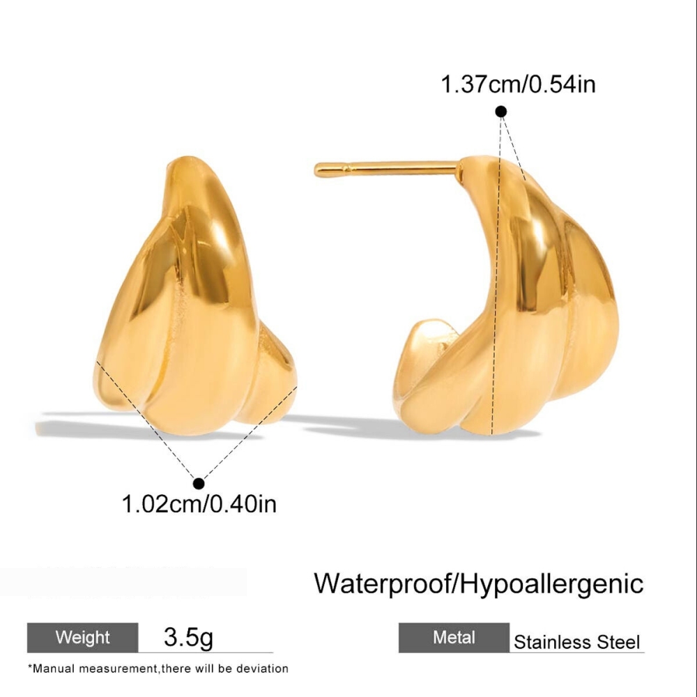 1 Paire De Boucles D'Oreilles Créoles Simples À Torsion En Acier Inoxydable Étanche Couleur Or Pour Femmes Image2