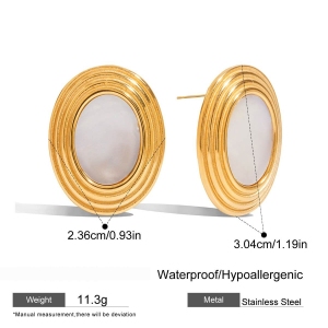 1 Paire De Boucles D'Oreilles Puces Ovales Rétro Classiques En Acier Inoxydable Étanche Couleur Or Pour Femmes h5 Image2