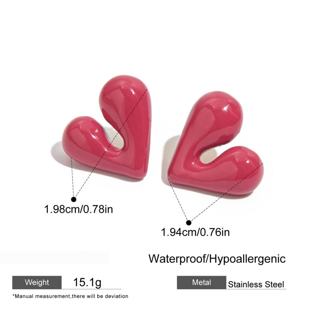 Boucles D'Oreilles Puces Romantiques En Forme De Cœur, En Acier Inoxydable Étanche, Couleur Or, Pour Femme (1 Paire) Image2