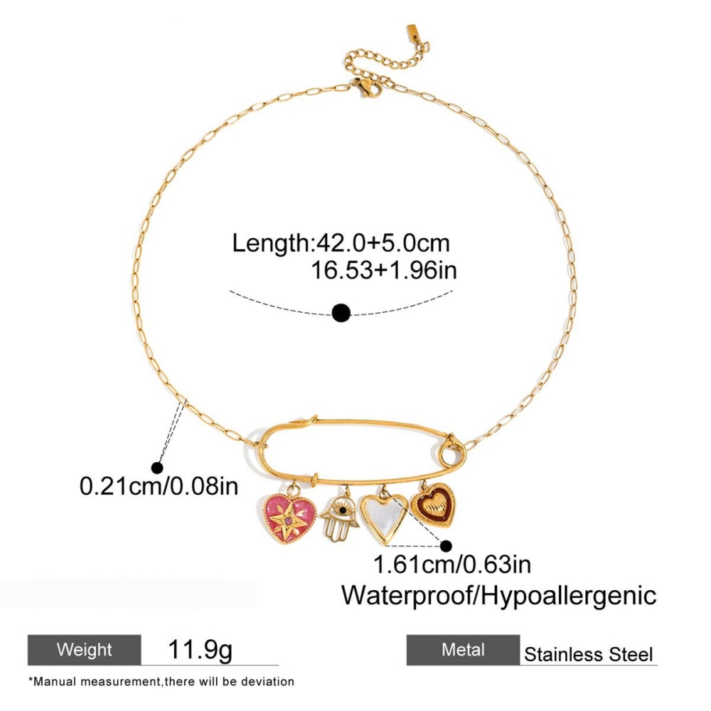 Collier Pendentif Femme En Forme De Cœur, En Acier Inoxydable Étanche, Couleur Or (1 Pièce) Image2
