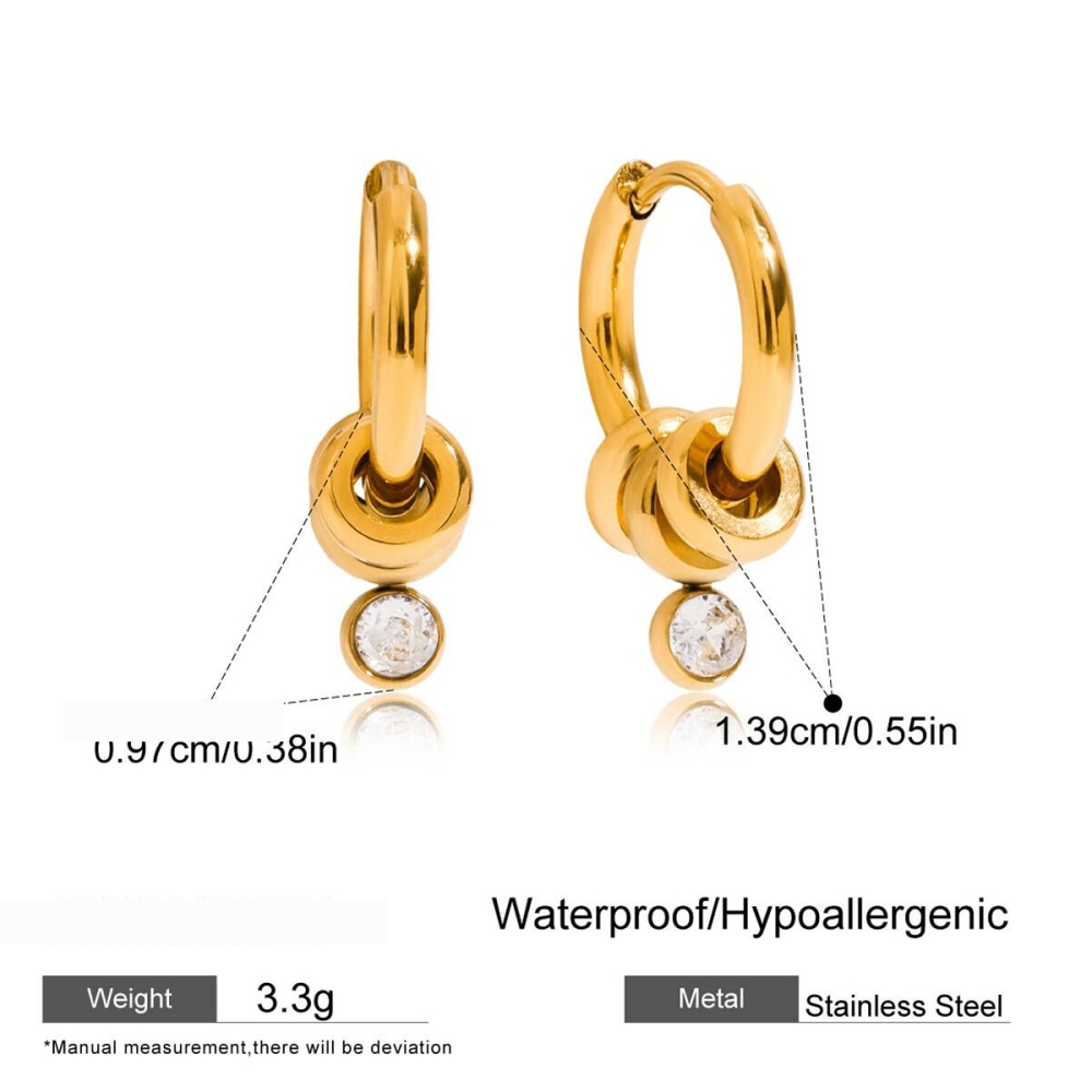 1 Paire De Boucles D'Oreilles Créoles Pour Femme, En Acier Inoxydable Étanche, Couleur Or, Collection Simple Series. Image2