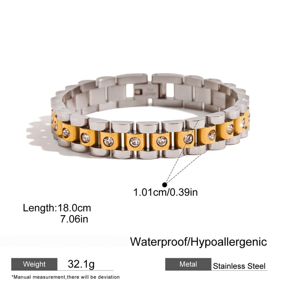 Bracelet Chaîne Classique Patchwork En Acier Inoxydable Étanche Couleur Or Pour Femme (1 Pièce) h5Image2