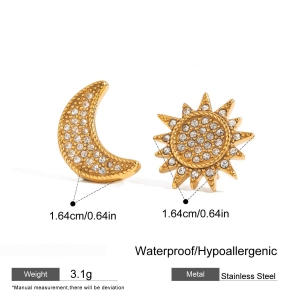 1 Paire De Boucles D'Oreilles Puces Délicates Soleil Et Lune En Acier Inoxydable Étanche Couleur Or Pour Femme h5 Image2