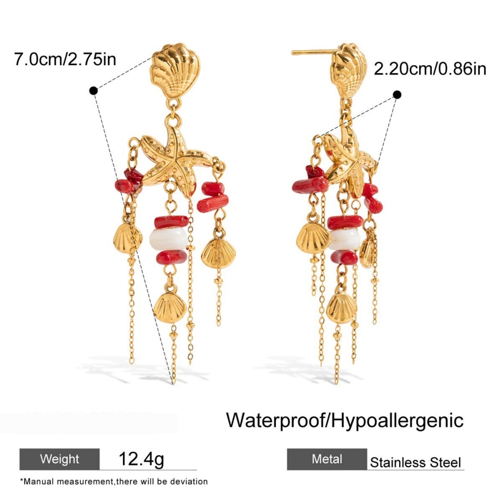 Boucles D'Oreilles Pendantes Pour Femme, En Acier Inoxydable, Couleur Or, Avec Coquillage Naturel Et Étanchéité. Image2