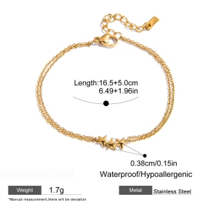 Bracelet À Maillons Pour Femme, En Acier Inoxydable Doré, Étanche, Orné D'Une Étoile Brillante (1 Pièce). h5 Image2