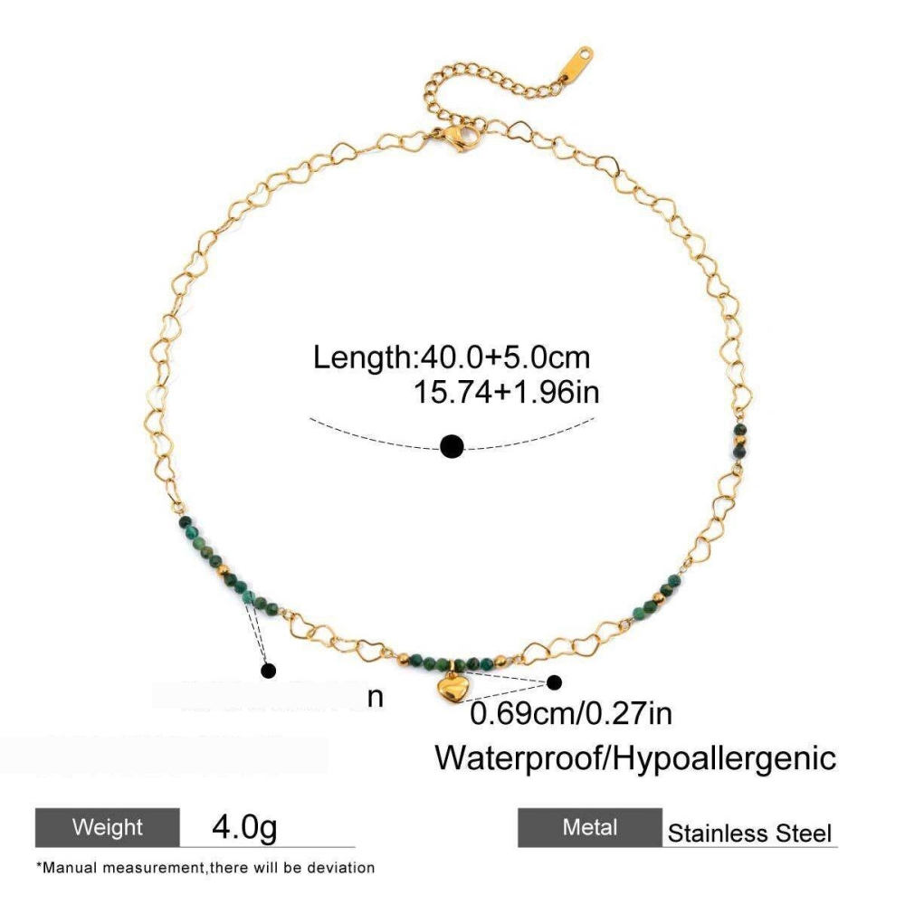 Collier Pendentif Élégant Pour Femme, En Acier Inoxydable, Couleur Or, Orné De Perles En Forme De Cœur (1 Pièce) Image2
