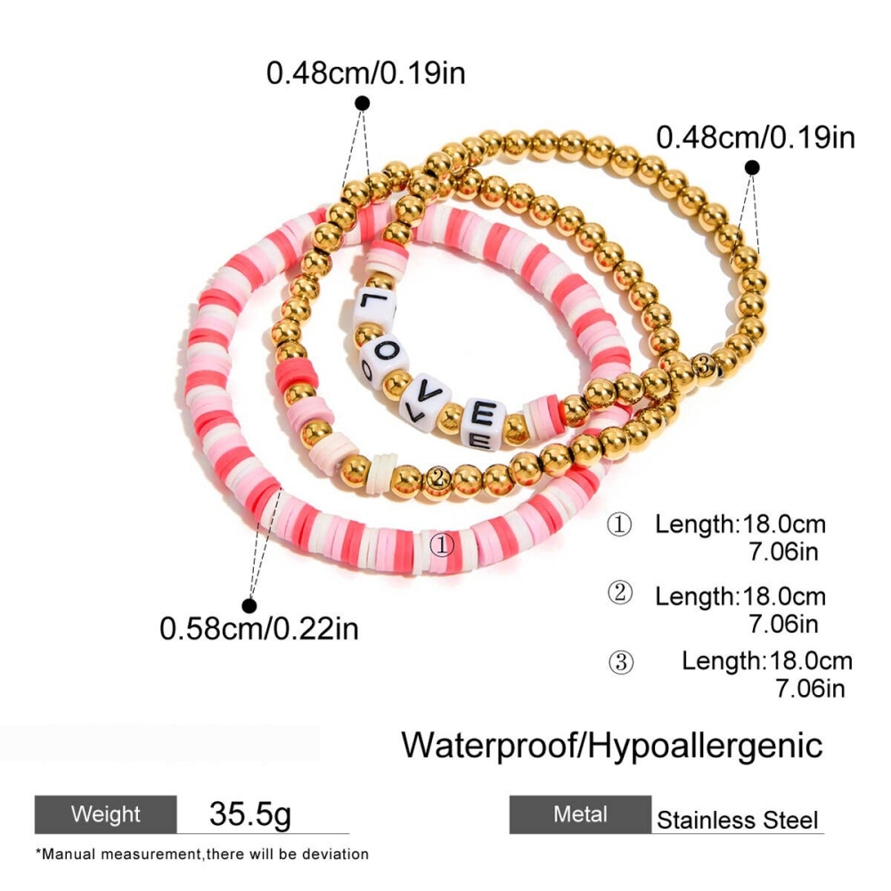 Bracelet De Perles Pour Femme, 1 Pièce, En Pâte Polymère Et Acier Inoxydable, Étanche. Image2