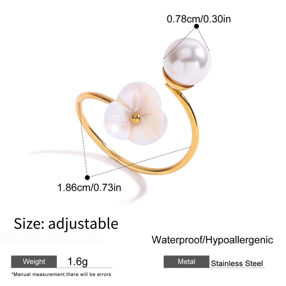 Bague Pour Femme En Acier Inoxydable Doré, Ornée D'Une Fleur En Coquillage Lustrée Et De Pierres Précieuses (1 Pièce). h5Image2