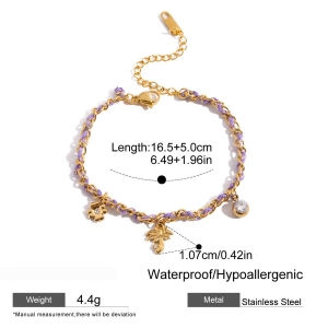 Bracelet Tressé Pour Femme, Couleur Or, En Acier Inoxydable, Imperméable, Motif Palmier De Coco Violet (1 Pièce). h5 Image2