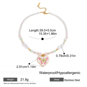 Collier Pendentif Femme En Acier Inoxydable Doré, Orné D'Un Papillon Naturel (1 Pièce) h5 