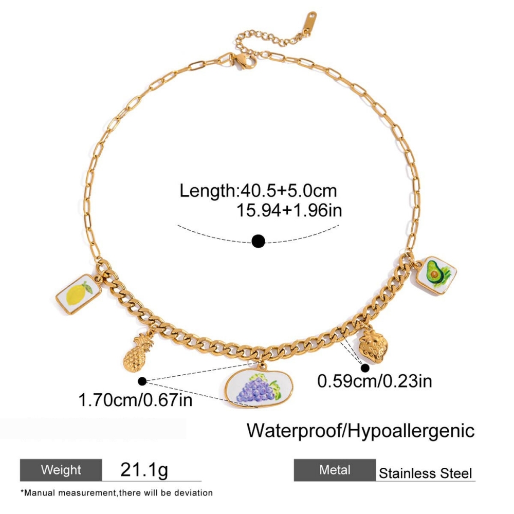 Collier Pendentif Femme En Acier Inoxydable Doré, Motif Fruits Romantiques (1 Pièce) 