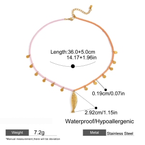 Collier Pendentif Femme En Acier Inoxydable Doré, Motif Poisson, 1 Pièce h5 Image2