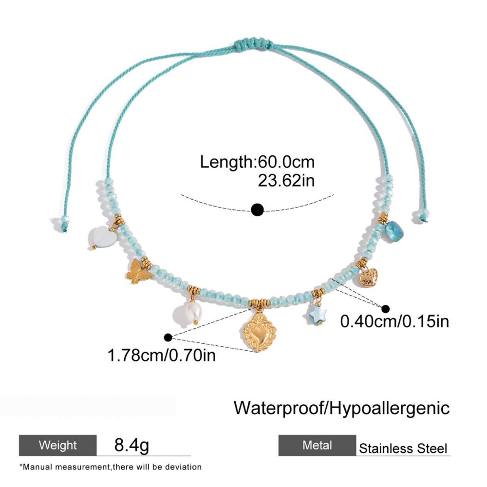 Collier Pendentif Femme En Acier Inoxydable Bleu, Couleur Or, Avec Pendentif Cœur Délicat (1 Pièce) Image2